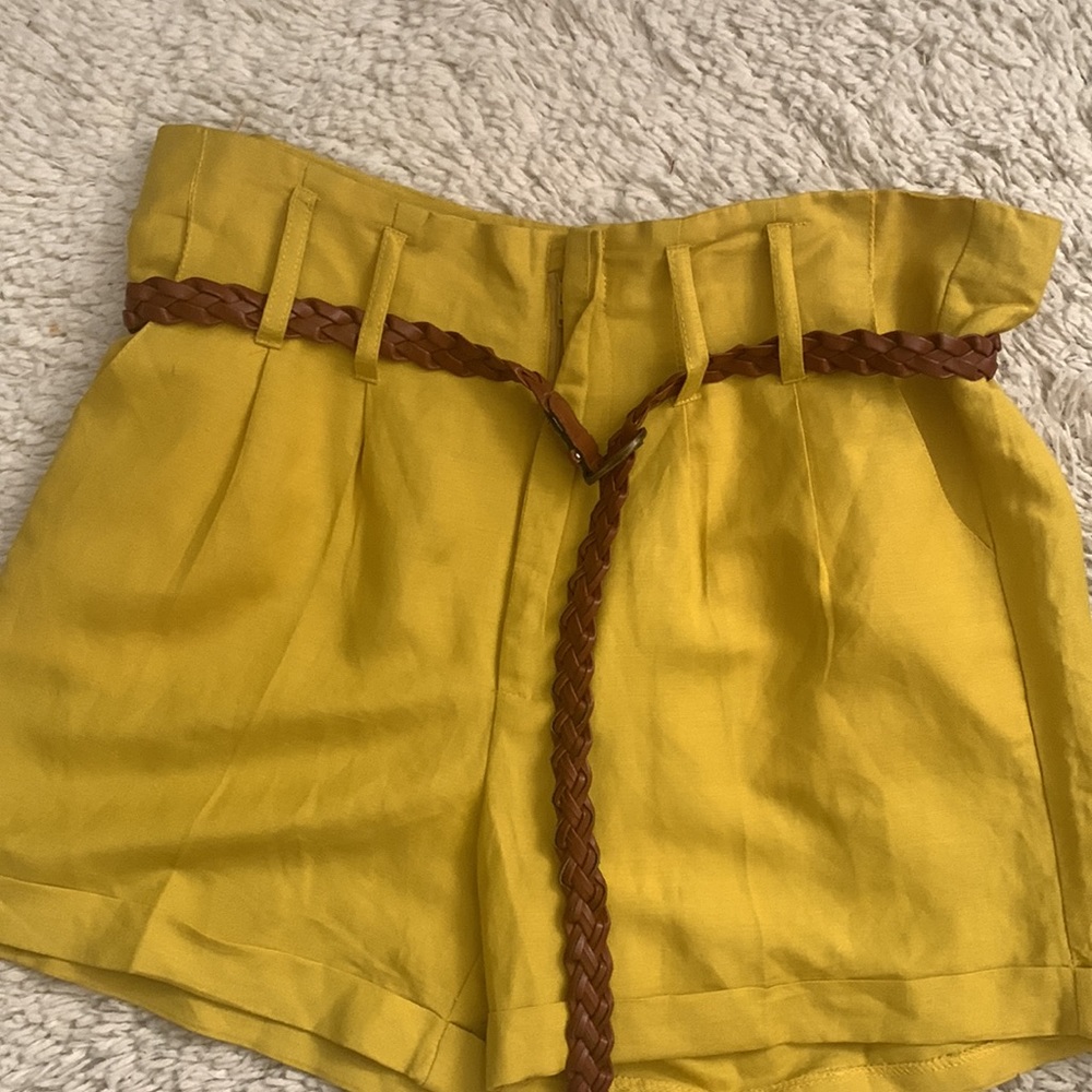 Yellow Pleated Shorts